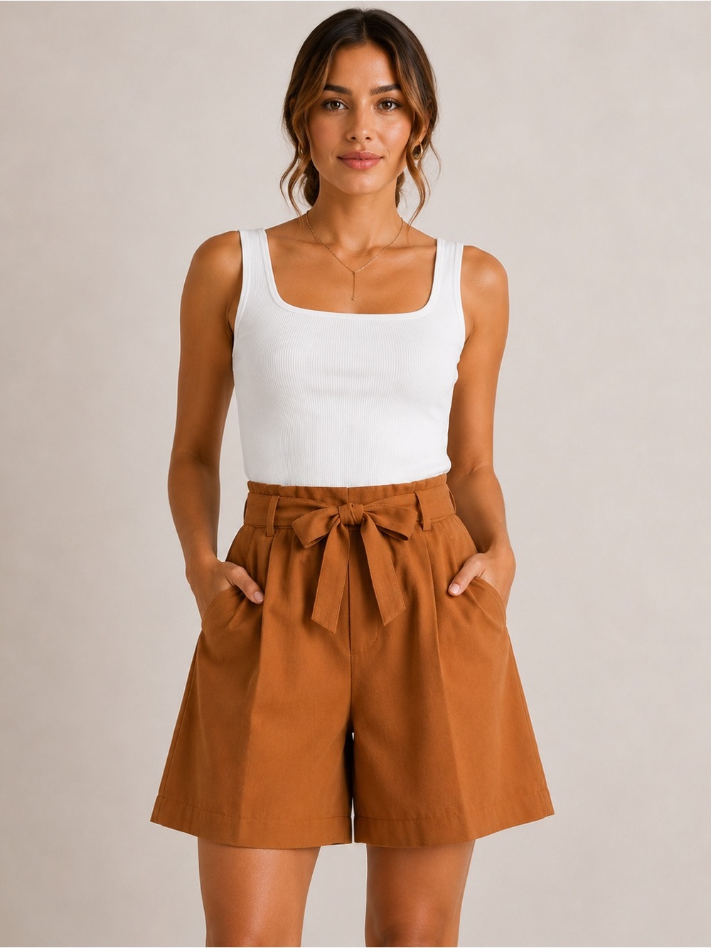 Banana Republic NWT Lyocell Paperbag Waist Shorts Size 0 Tie Belt Brown